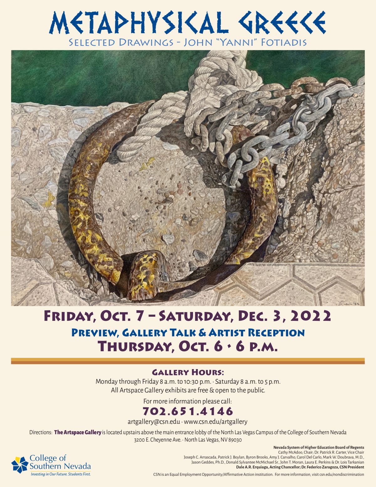 “Metaphysical Greece” at The College of Southern Nevada, October 7th through December 3rd 2022